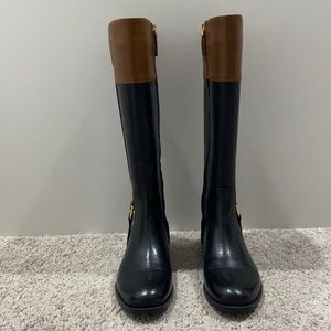 New Ralph Lauren knee high boots. Tall moto boots. Dual color black/tan.